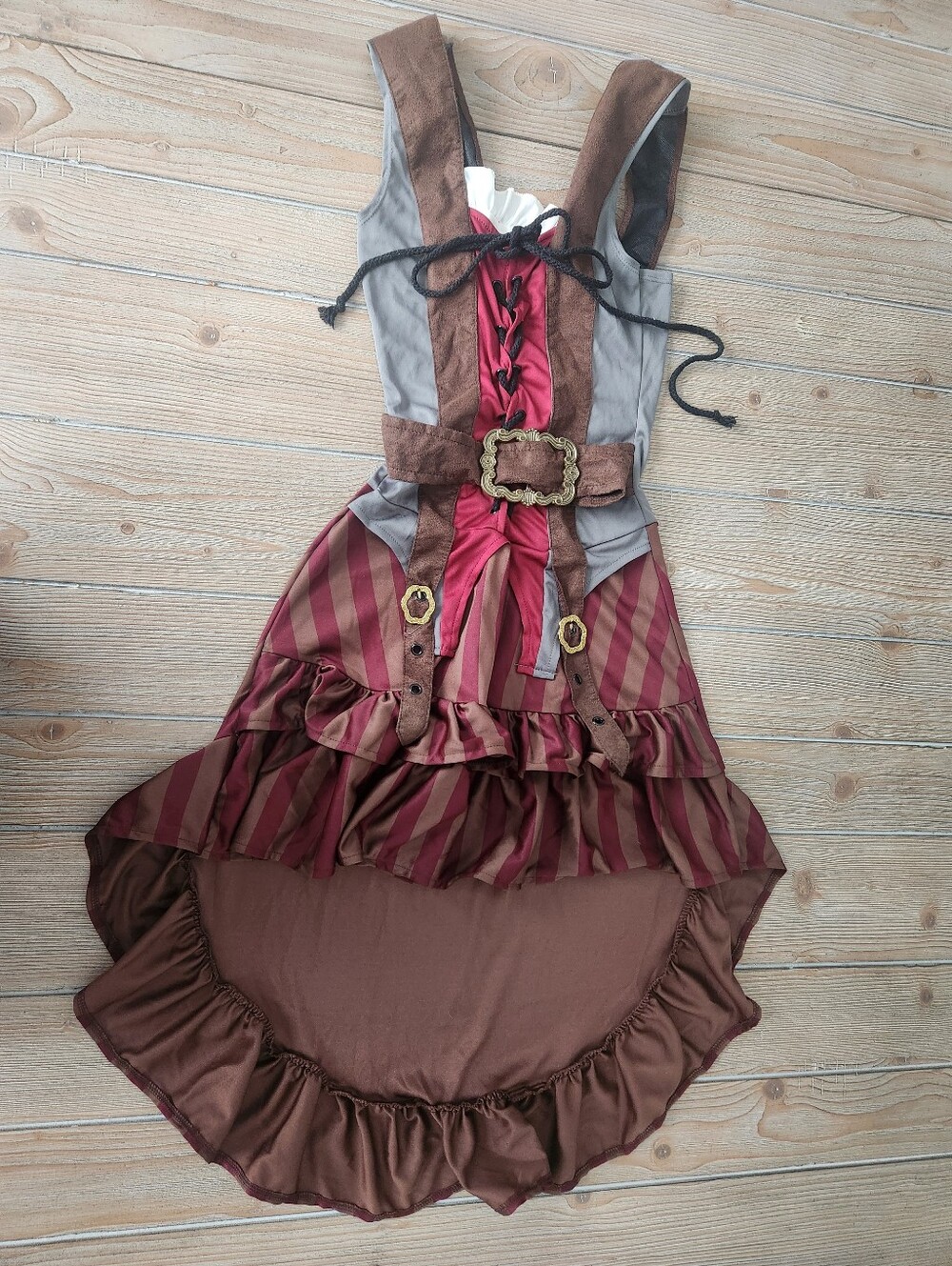 Woman's Pirate Costume Dress in Brown and Burgundy - Unbranded